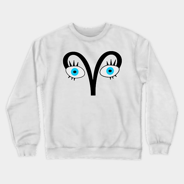 Aries Eyes - Aries Horoscope. Big blue eyes with Aries symbol for eyebrows. Includes sticker set. Crewneck Sweatshirt by innerspectrum